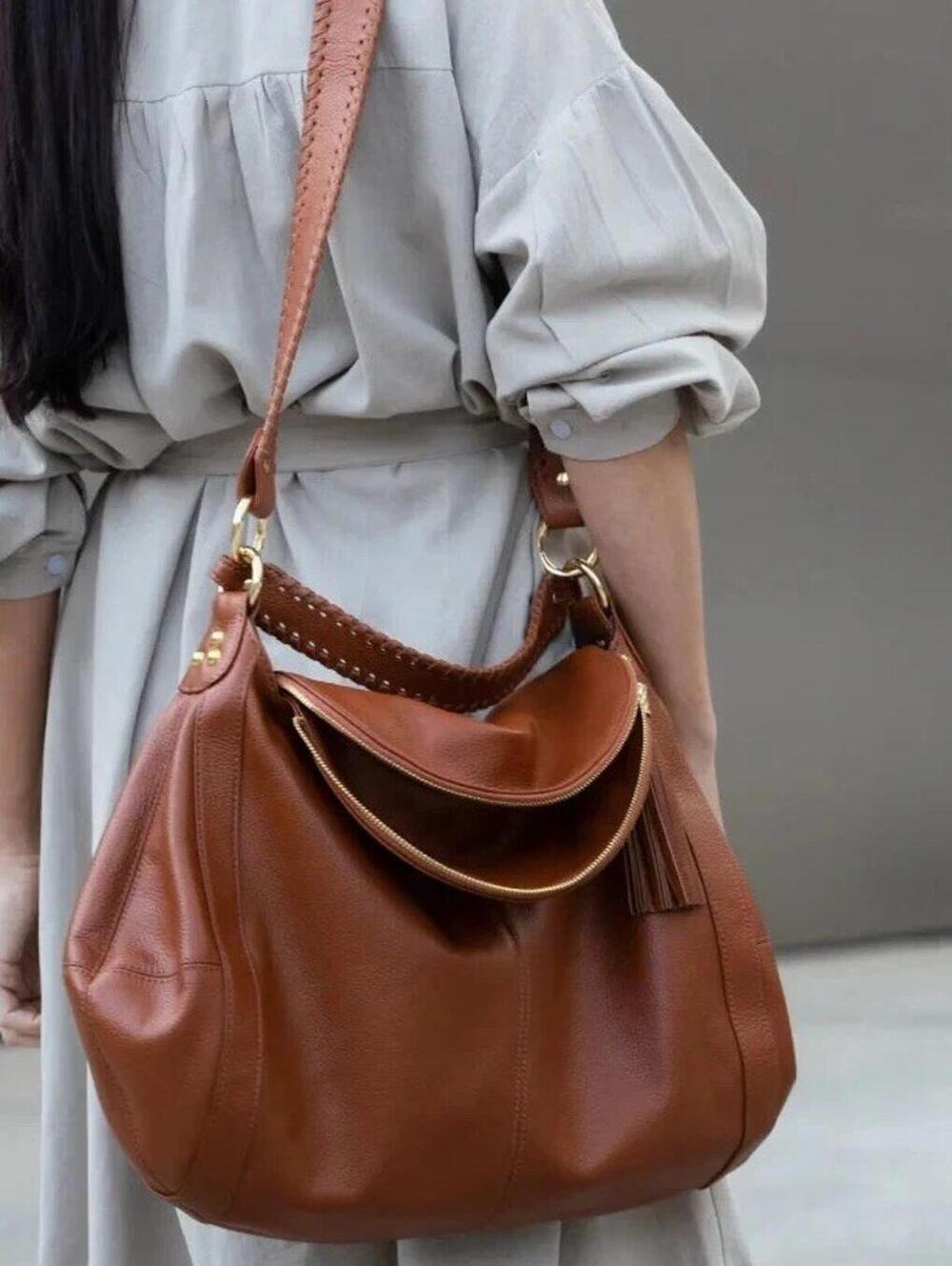 Onna Ehrlich New Pebble Cognac Large Rachel Hobo Tassel Handbag NWOT